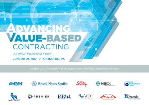 Advancing Value-Based Contracting Partnership Forum Graphic with Sponsors and Date