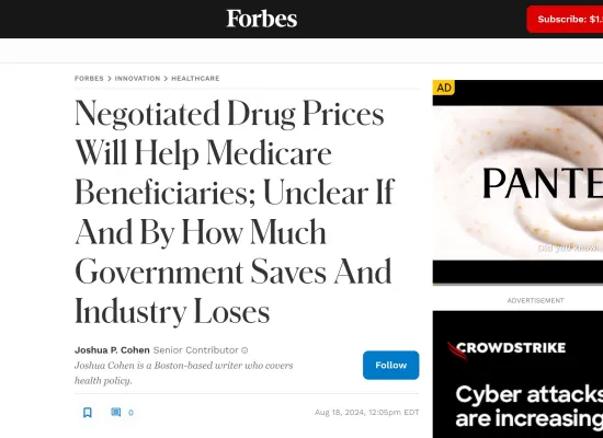 JMCP Mention: Negotiated Drug Prices Will Help Medicare Beneficiaries; Unclear If And By How Much Government Saves And Industry Loses