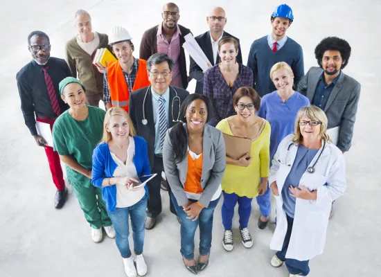 A group of people in various workforces