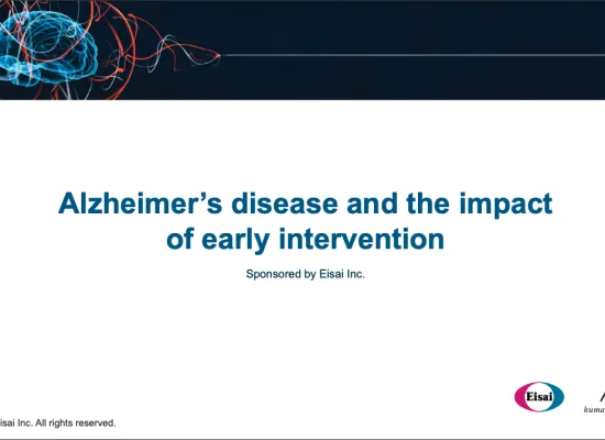 The first slide of the Alzheimer's disease and the impact of early intervention webinar