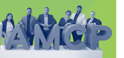 Affiliates gather around the AMCP letters