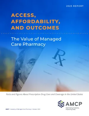 Screen capture of the cover of the Access, Affordability, and Outcomes: The Value of Managed Care Pharmacy annual report